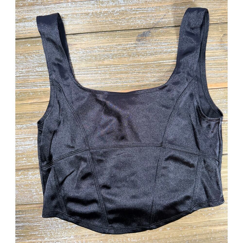 Divided Satin Crop Tank Small Y2K Clubwear Grunge Black Corset Style Top Goth